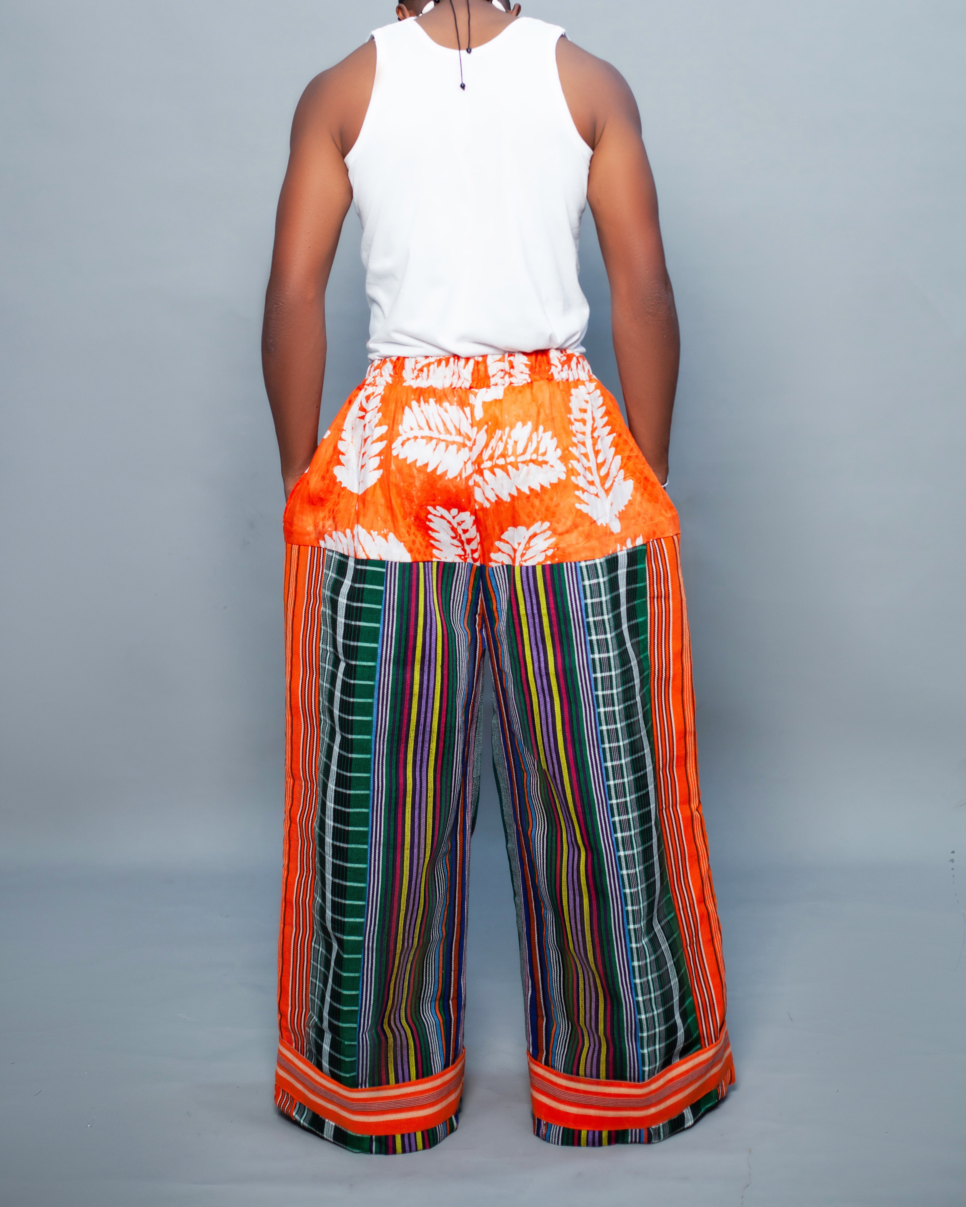 Pantalon Large Unisexe (Orange Tribal) – Collection EGOUNGOUN