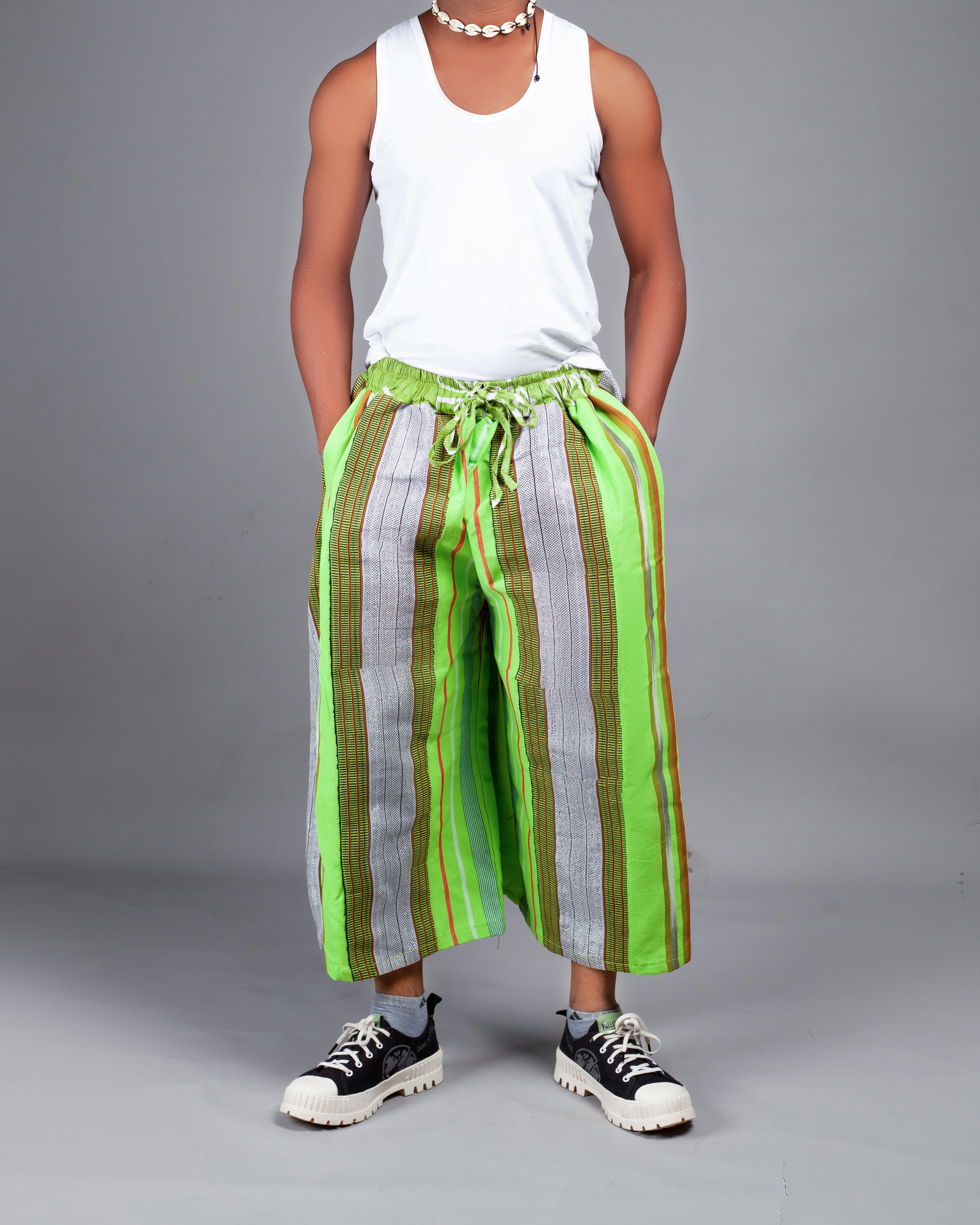 Pantalon Large Unisexe (Vert Fluo Rayé) – Collection EGOUNGOUN